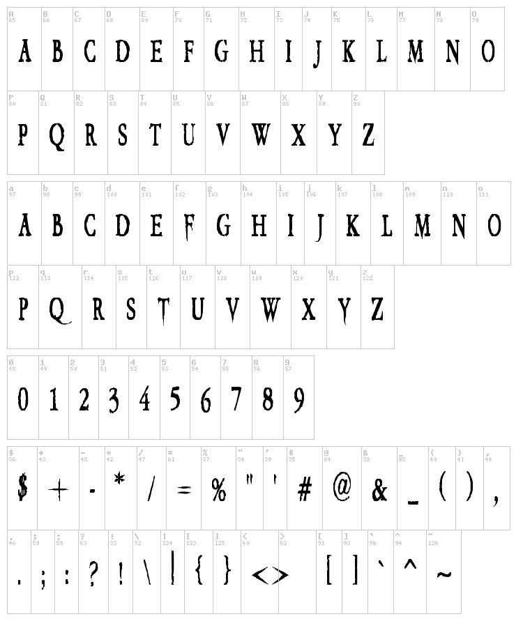 VTC Embrace font map